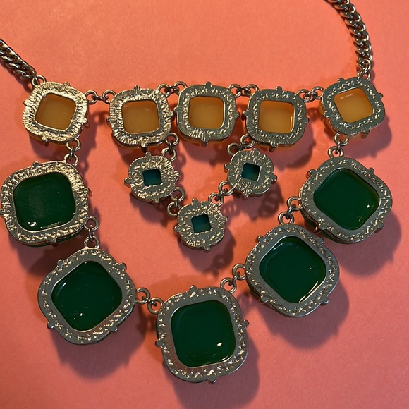 Women's Statement Necklace, Green, Yellow, Teal  22" - Picture 6 of 8